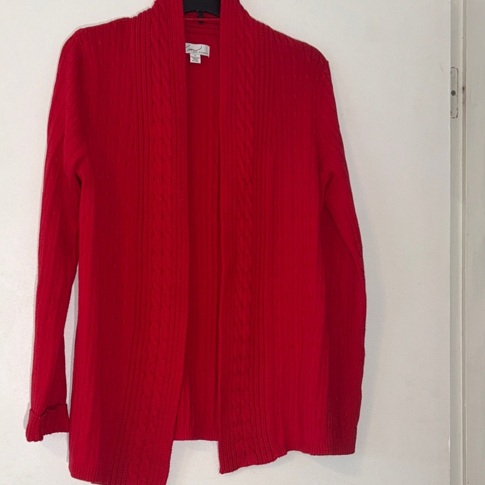 Kim Rogers Bold Red Women's Cardigan Cable Knit Open‎ S